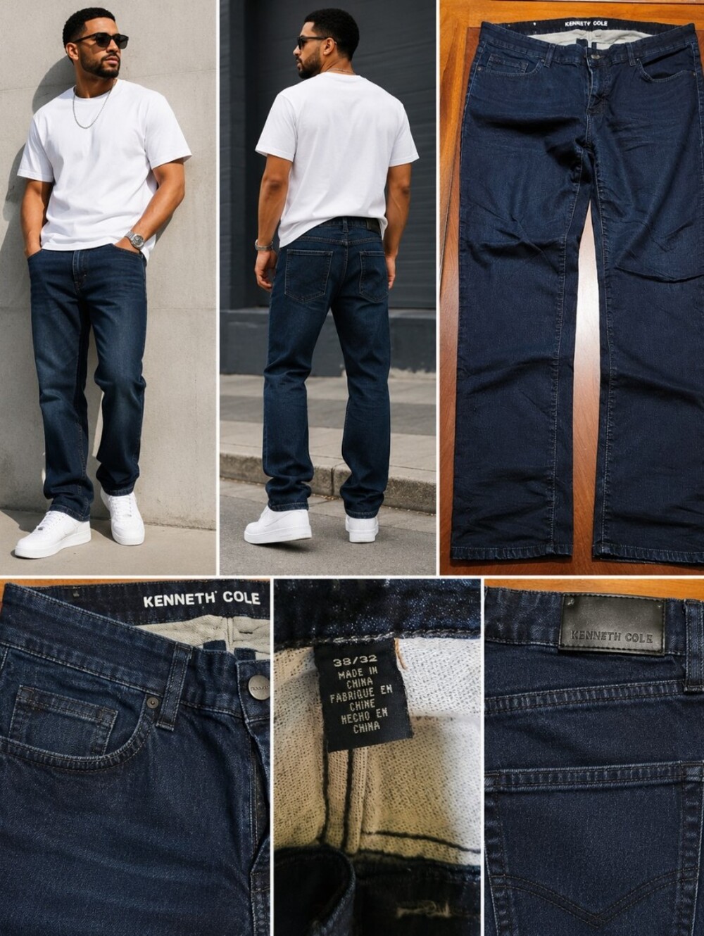 Kenneth Cole Men’s Dark Indigo Straight Jeans. 38/32
